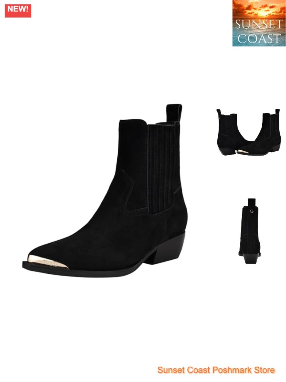 Suede Ankle Bootie Pointy Toe Pull-On Western Chelsea Boot